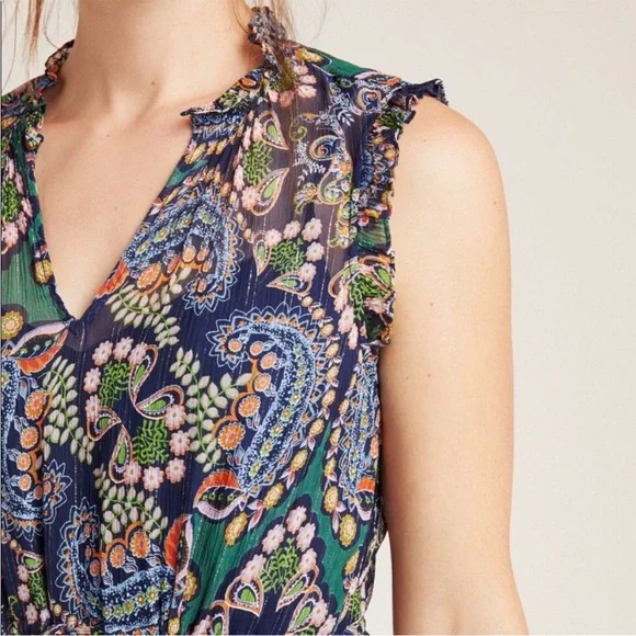 Anthropologie Elmira Boho Paisley Midi Dress Size 4 Tiered Ruffle Trim Small - Picture 3 of 13